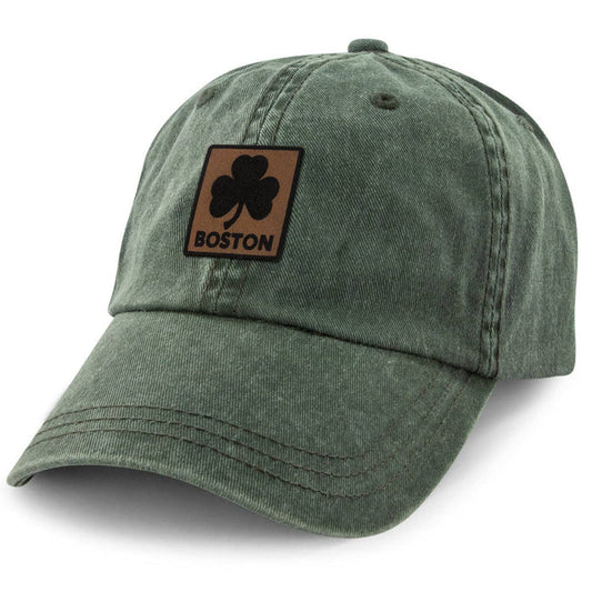 Boston Leather Patch Washed Dad Hat | Dad Hat / Dark Green