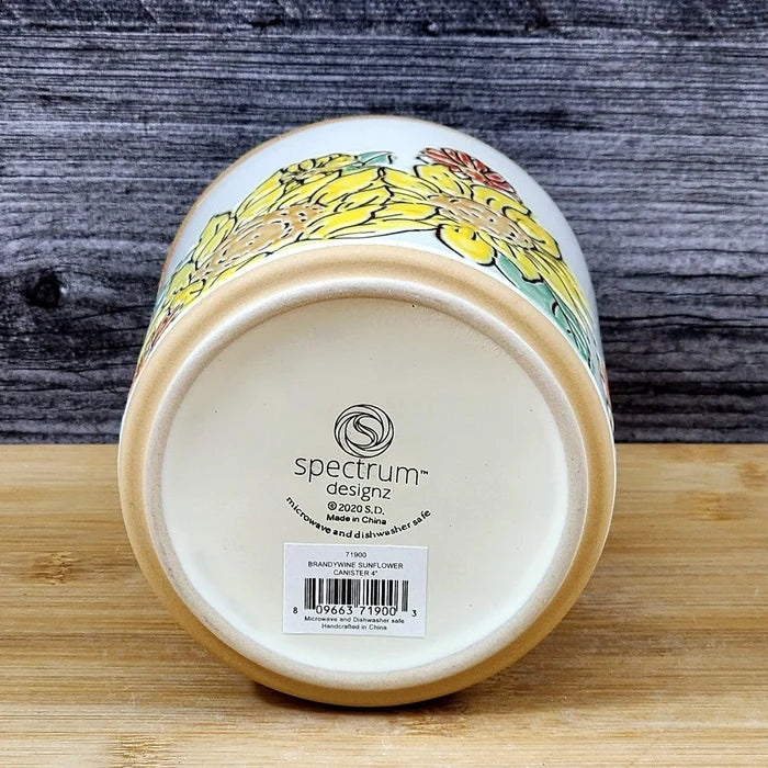 Brandywine Sunflower Canister & Bamboo Lid Embossed 4" Ceramic Jar Blue Sky
