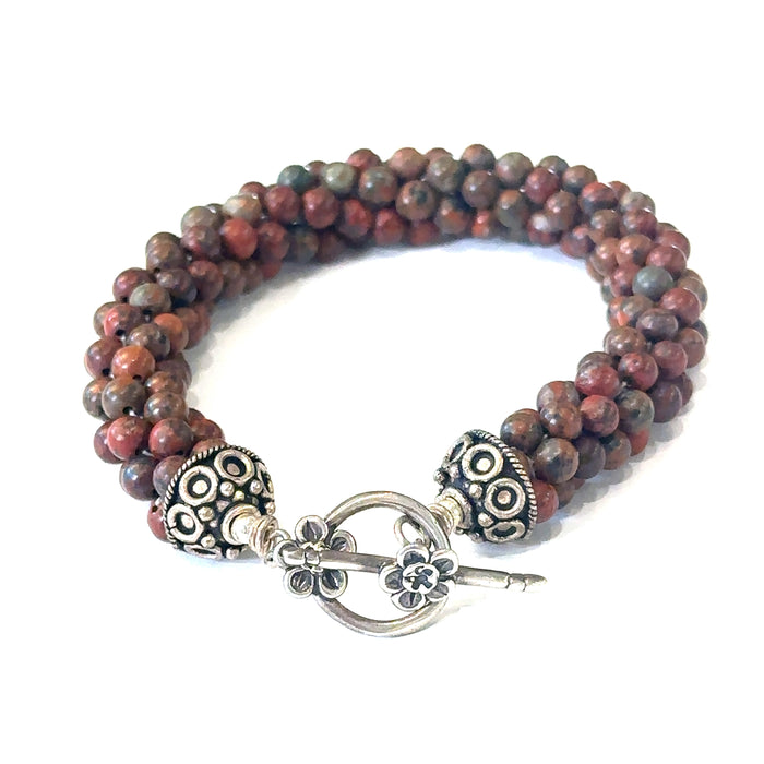 Brecciated Jasper Bulgarian Crochet Bracelet | Sterling Silver Toggle | Handmade Boston