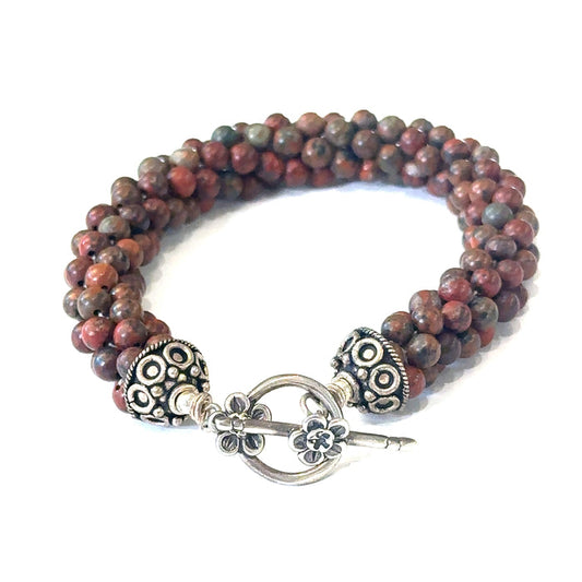 Brecciated Jasper Bulgarian Crochet Bracelet | Sterling Silver Toggle | Handmade Boston