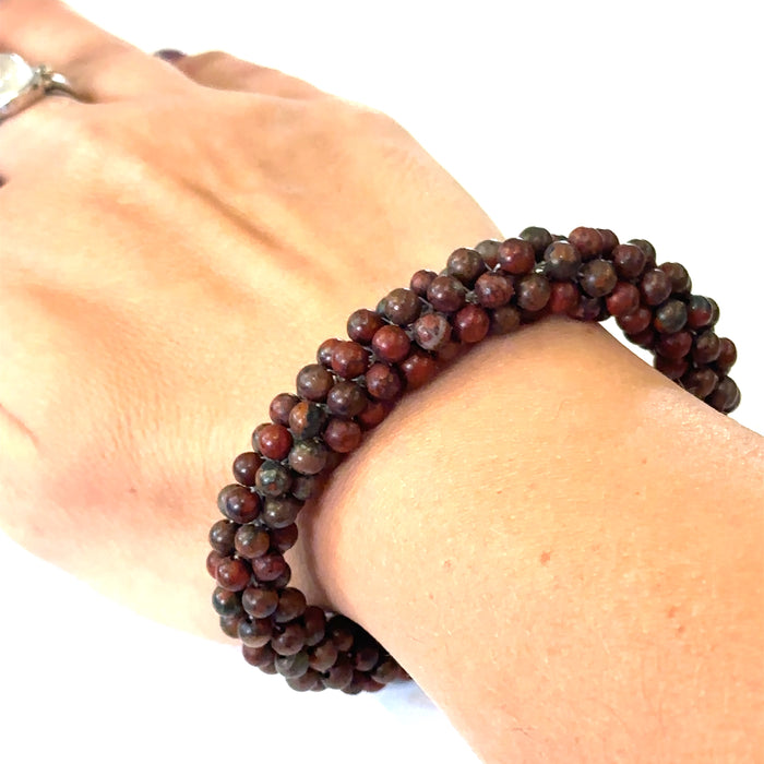Brecciated Jasper Bulgarian Crochet Bracelet | Sterling Silver Toggle | Handmade Boston