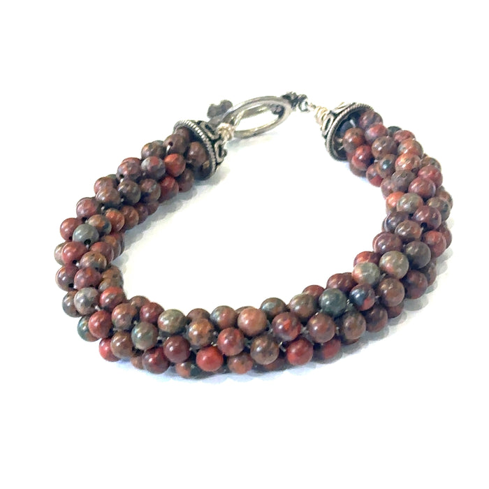 Brecciated Jasper Bulgarian Crochet Bracelet | Sterling Silver Toggle | Handmade Boston