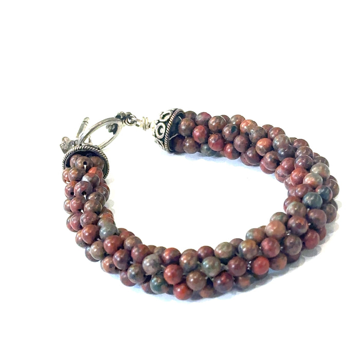 Brecciated Jasper Bulgarian Crochet Bracelet | Sterling Silver Toggle | Handmade Boston