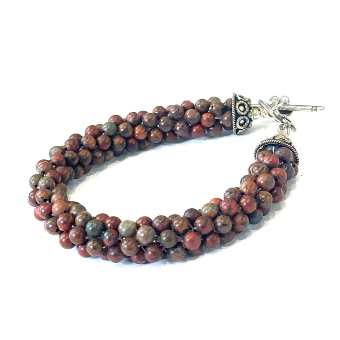 Brecciated Jasper Bulgarian Crochet Bracelet | Sterling Silver Toggle | Handmade Boston