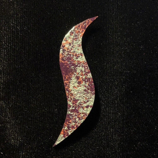 Burgundy Curvy Jewelry Art Brooch With Metallic Red Gray Green Sponge Texture