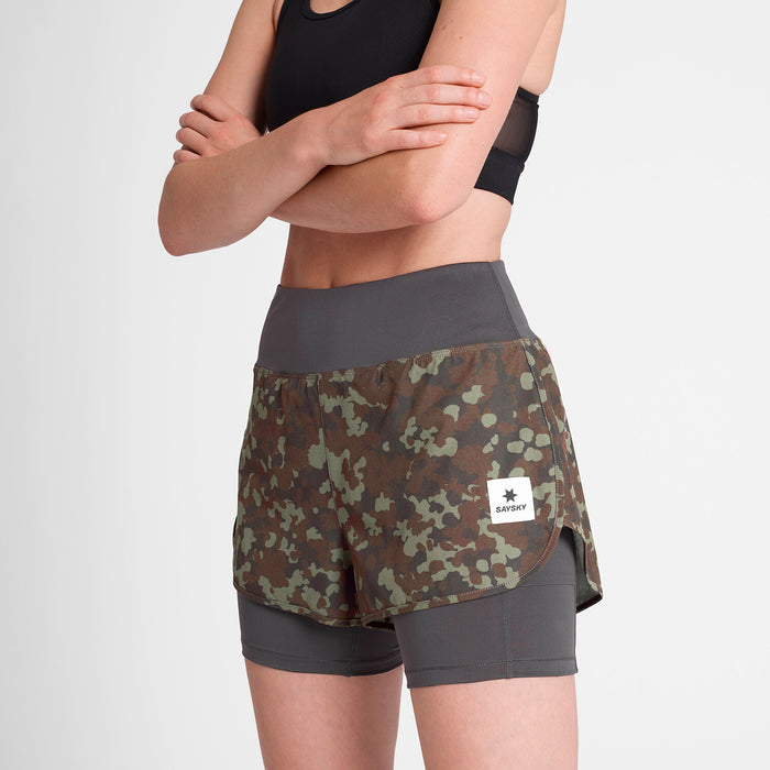 Saysky Camo Pace 2 in 1 Shorts 3\" Brown Camo 1048 OWRSH23C1048