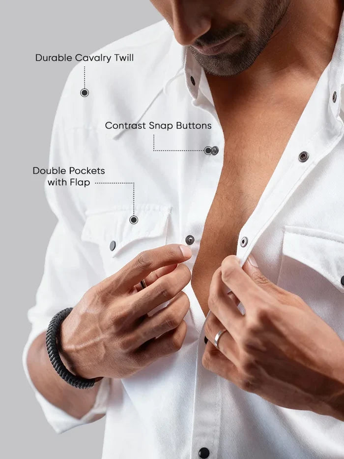 Caravan - Rana's White Cotton Twill Contrast Button Shirt