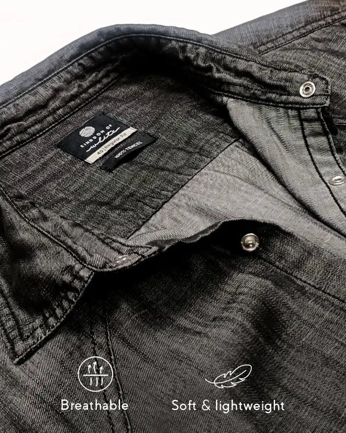 Carbon Tencel Black Shirt - Collar shot
