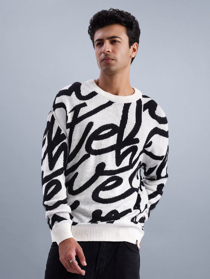 Cascade White Jacquard Knit Oversized Sweater