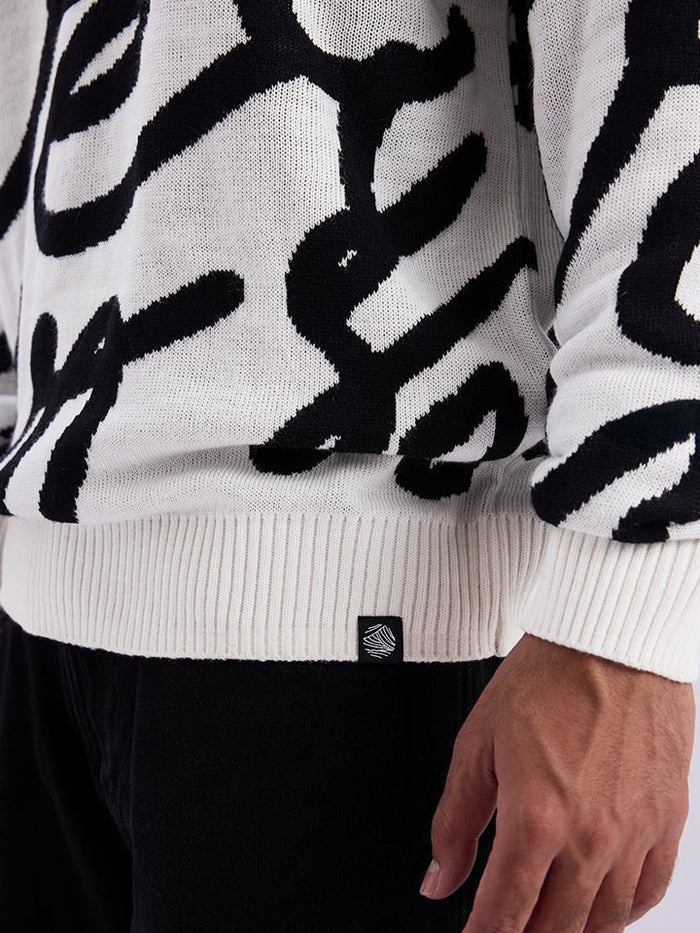 Cascade White Jacquard Knit Oversized Sweater