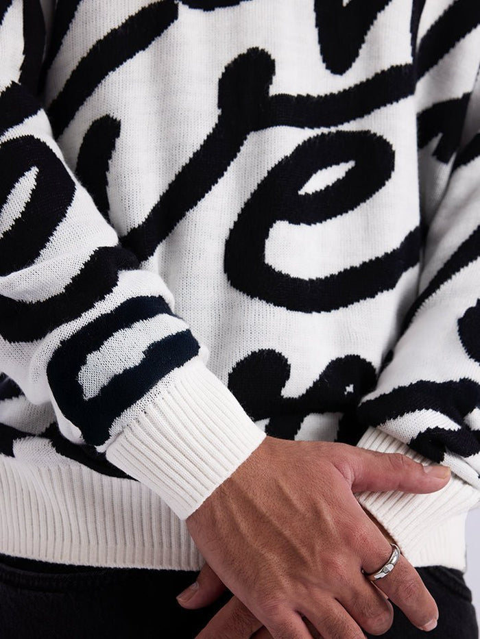 Cascade White Jacquard Knit Oversized Sweater