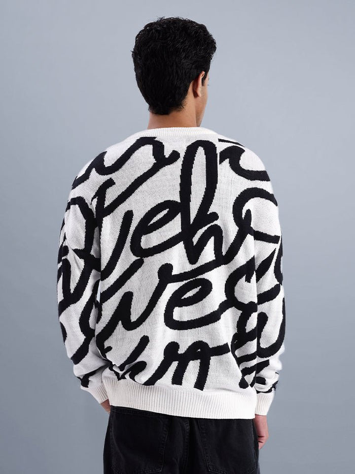 Cascade White Jacquard Knit Oversized Sweater