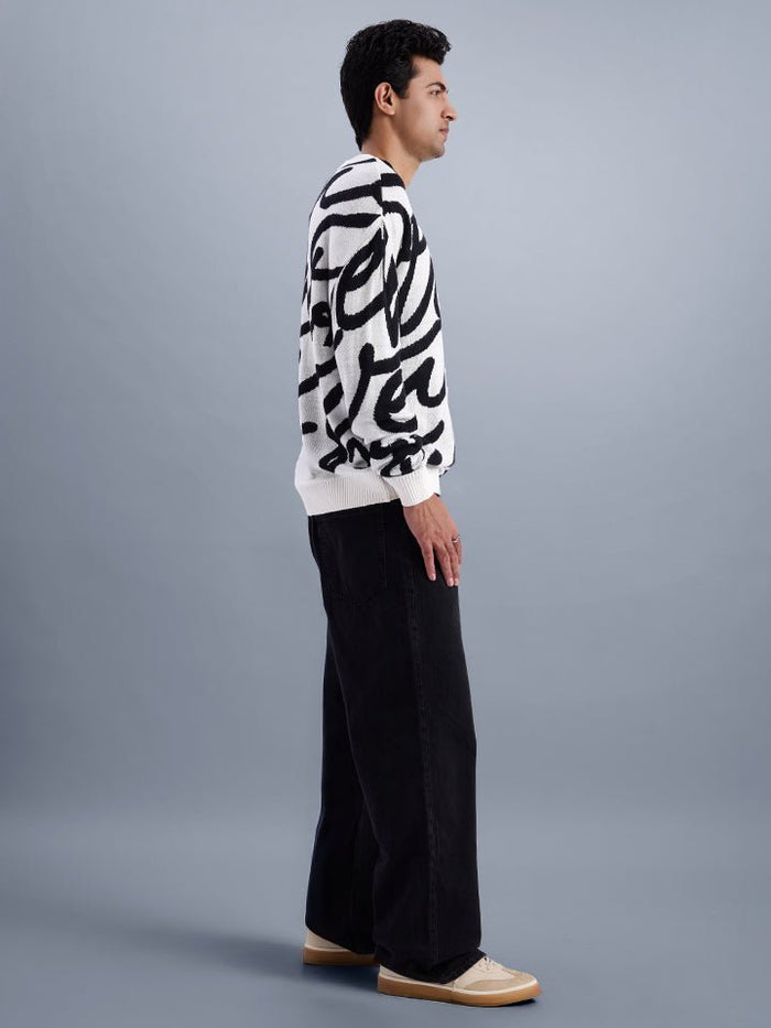 Cascade White Jacquard Knit Oversized Sweater