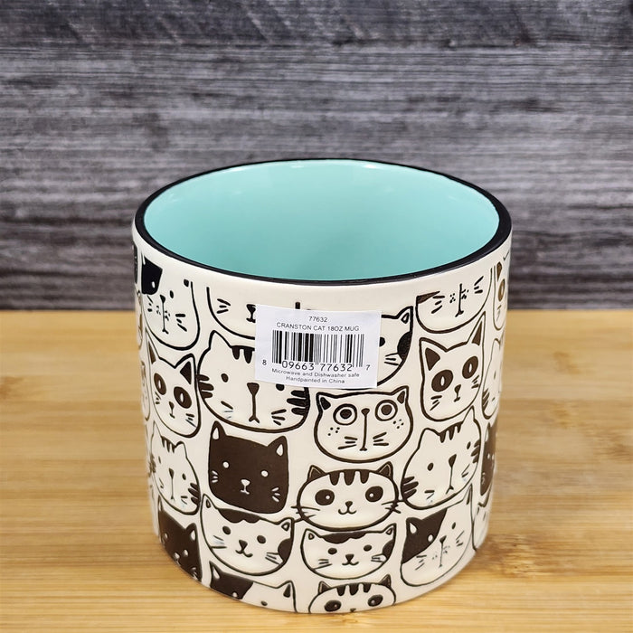 Cat Face Ceramic Coffee Mug 18oz Black Tea Cup Embossed by Blue Sky
