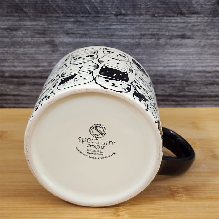 Cat Face Ceramic Coffee Mug 18oz Black Tea Cup Embossed by Blue Sky