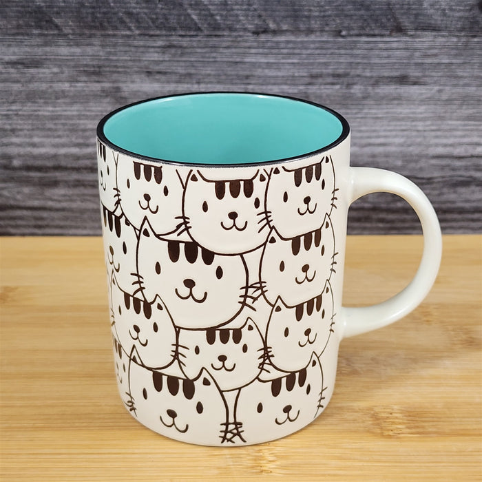 Cat Face Ceramic Mug 16 oz Black Tea Coffee Cup Embossed by Blue Sky