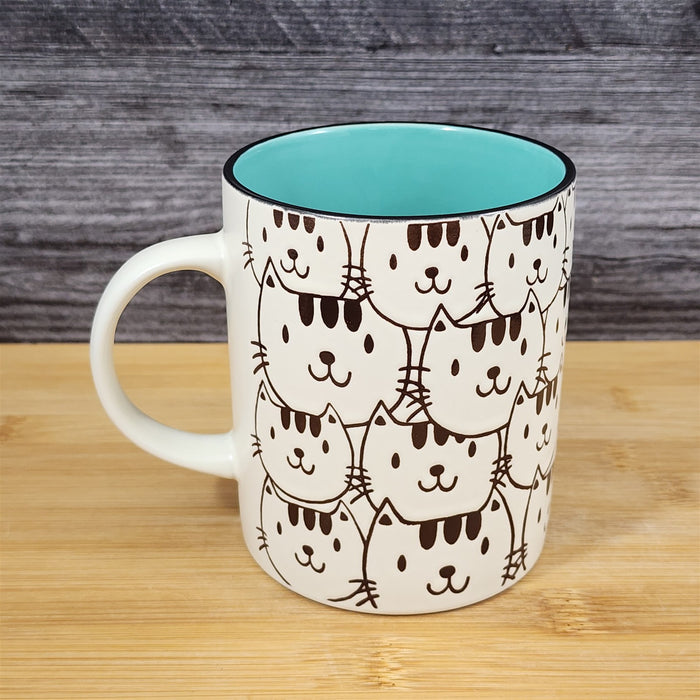 Cat Face Ceramic Mug 16 oz Black Tea Coffee Cup Embossed by Blue Sky