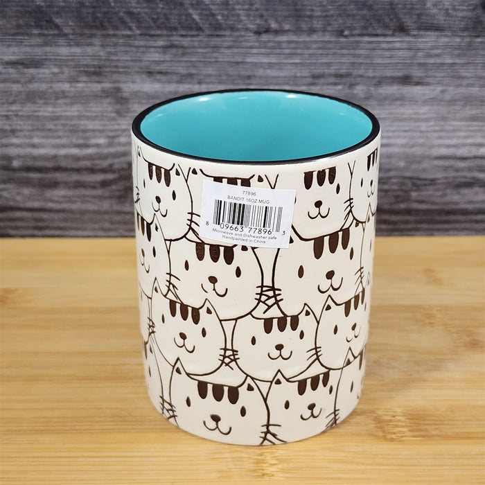 Cat Face Ceramic Mug 16 oz Black Tea Coffee Cup Embossed by Blue Sky