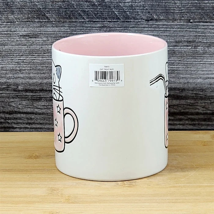 Cat Lover Coffee Mug Embossed Ceramic Tea Cup Large 21oz by Blue Sky Pink Inside