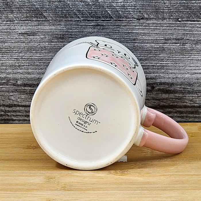 Cat Lover Coffee Mug Embossed Ceramic Tea Cup Large 21oz by Blue Sky Pink Inside