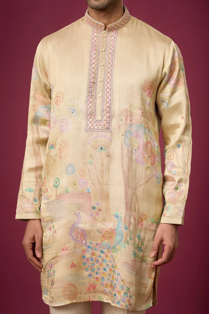 Designer Peacock Floral Ethnic Kurta Set – Side View | Mahavir NX