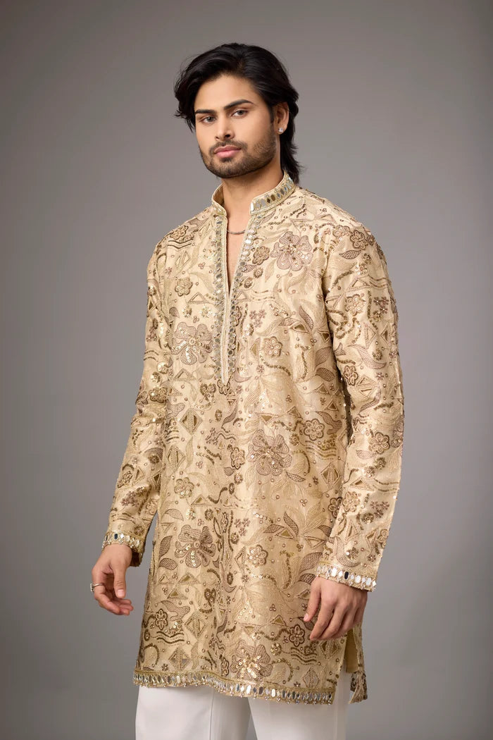 All-Over Paisley Floral Shimmer Kurta – Festive & Wedding Wear | Mahavir NX