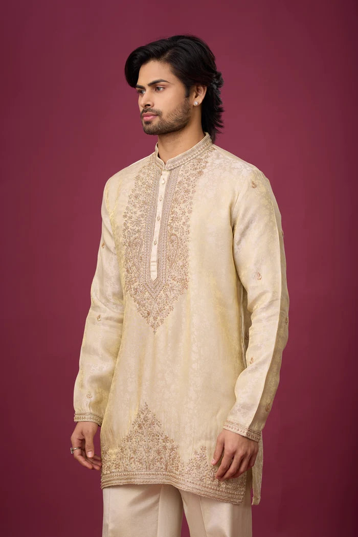 Groomsmen Kurta Set for Men – Champagne Gold Heritage Ethnic Wear | Mahavir NX