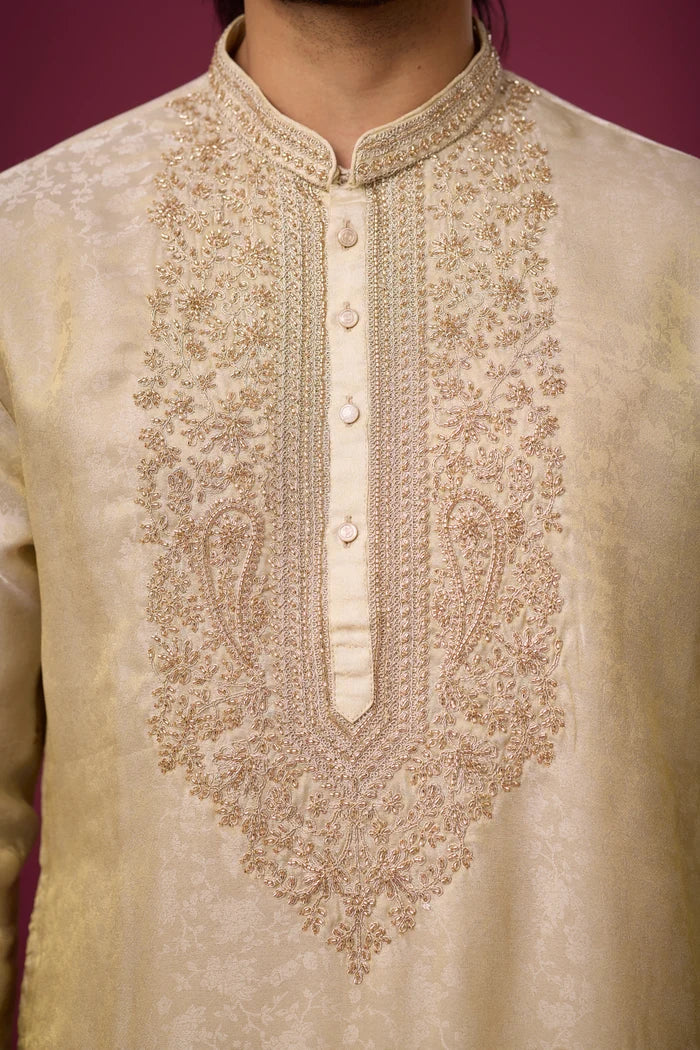 Premium Groomsmen Embroidered Ethnic Kurta – Side View | Mahavir NX