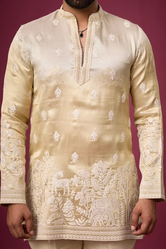 Designer Groomsmen Floral Ethnic Kurta Set – Side View | Mahavir NX