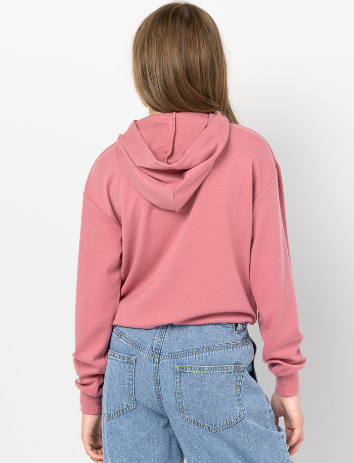 Chandail à capuchon en tricot imprimé à l’avant pour fille