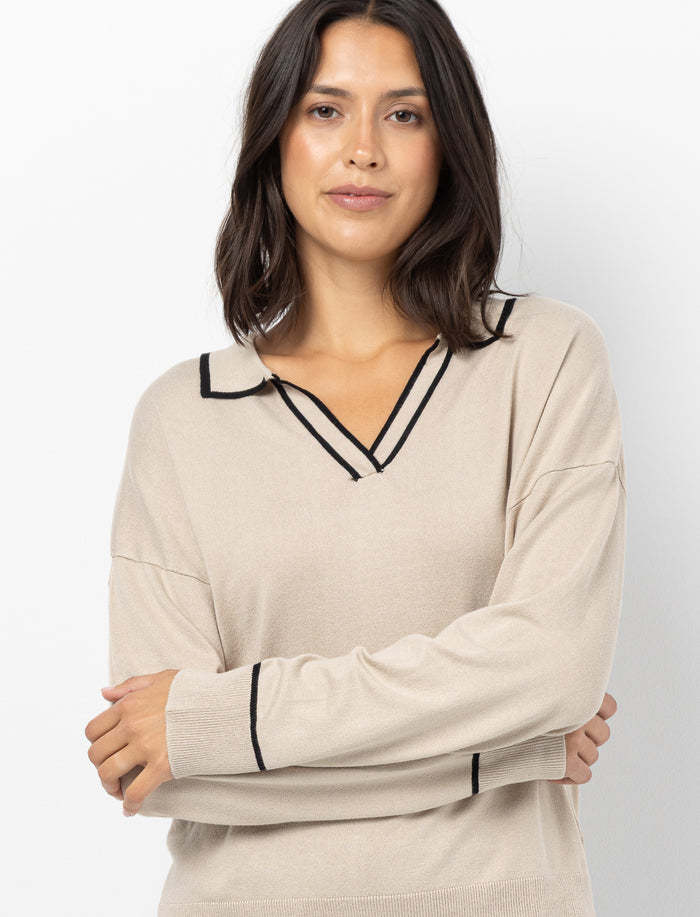 Chandail en tricot à col Johnny pour femme