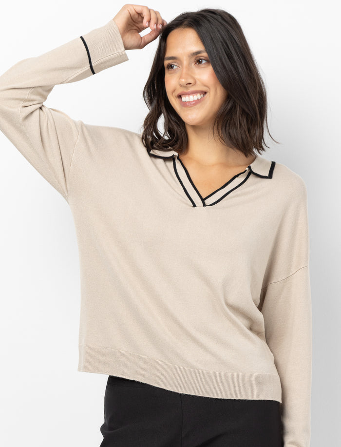 Chandail en tricot à col Johnny pour femme