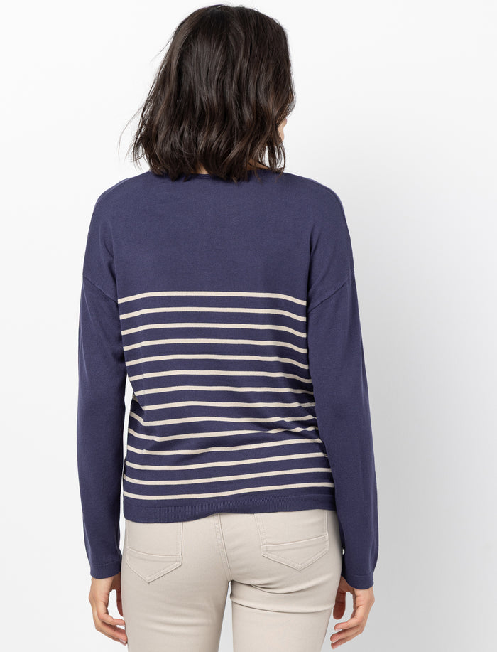 Chandail en tricot rayé à col en V pour femme