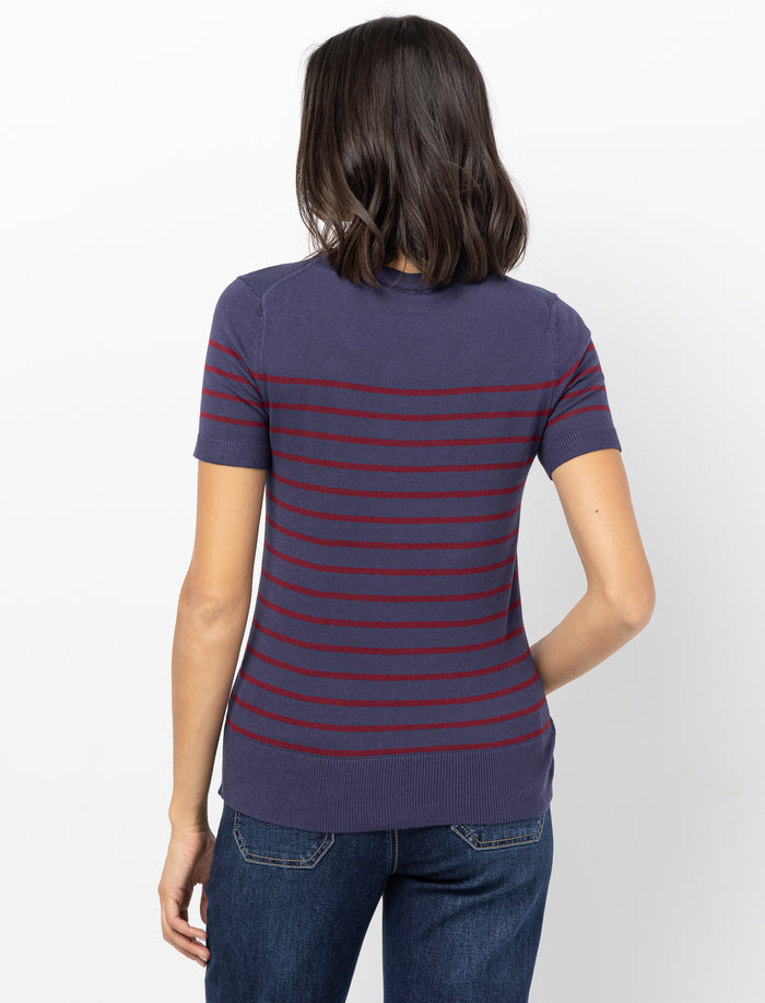 Chandail en tricot rayé à manches courtes pour femme