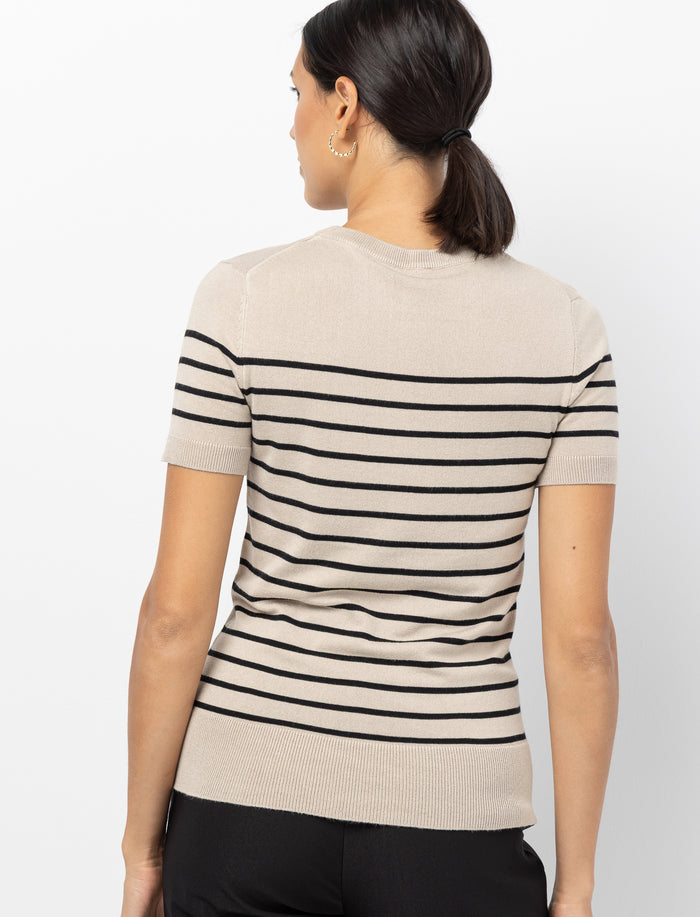 Chandail en tricot rayé à manches courtes pour femme