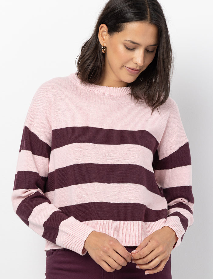 Chandail en tricot rayé à manches longues pour femme