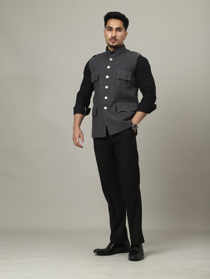 Charcoal Grey Tweed Royale Semi-Hunting Jacket