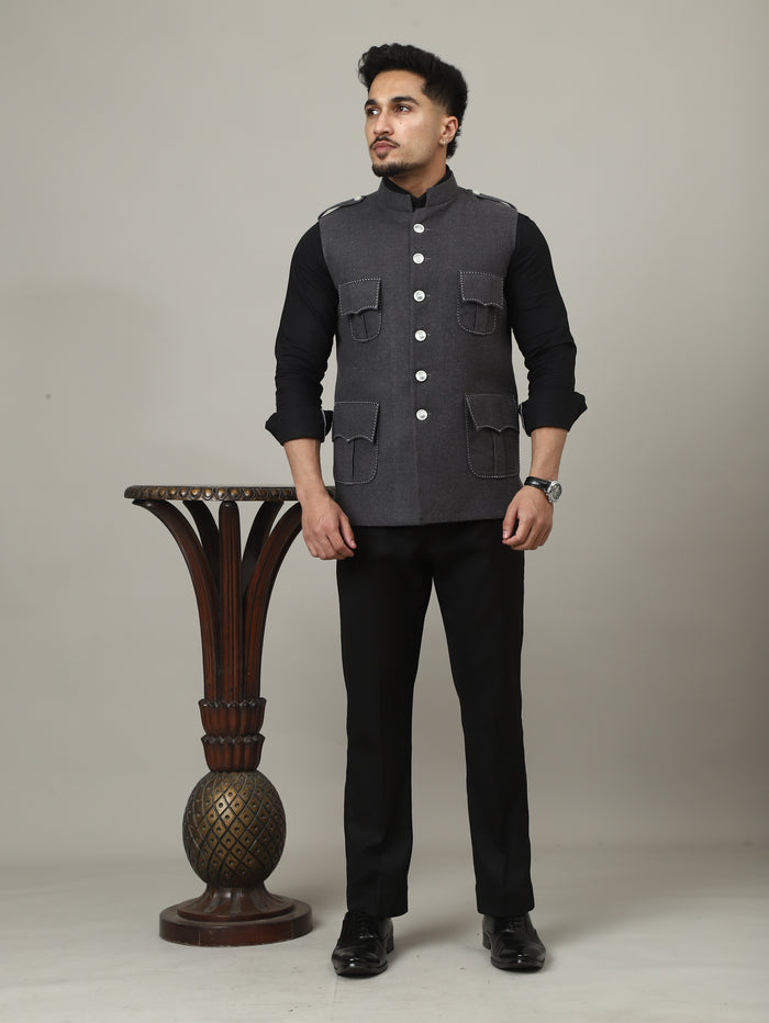 Charcoal Grey Tweed Royale Semi-Hunting Jacket