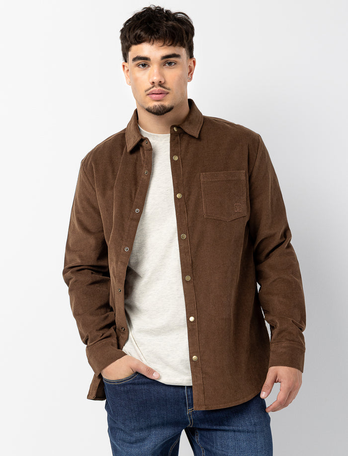Chemise en velours côtelé unie pour homme