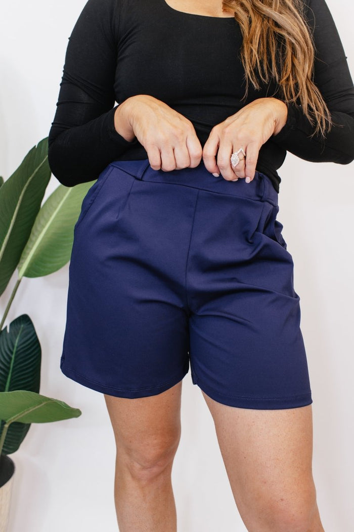 Chic & Comfy Belt Loop Shorts in Navy - Reg & Curvy - Macoma Boutique180 Shorts