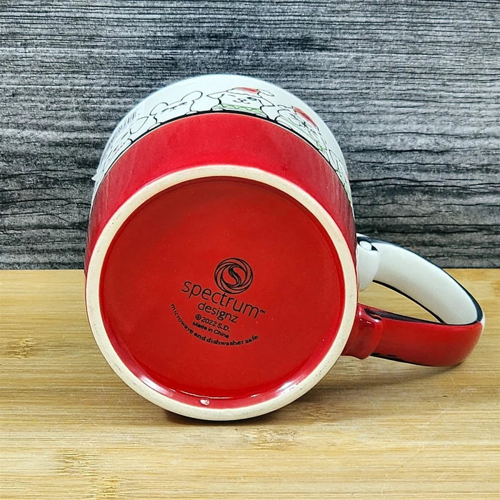 Christmas Dogs in Santa Hats Ceramic Mug Blue Sky Ceramic Embossed Tea Cup 16oz