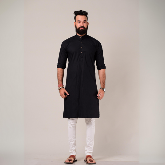 men wearing black kurta-pajama
