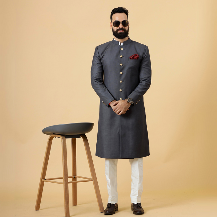 Classic Charcoal Grey Achkan for Men