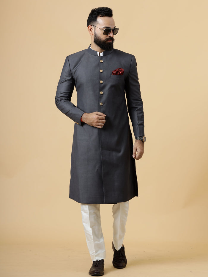 Classic Charcoal Grey Achkan for Men