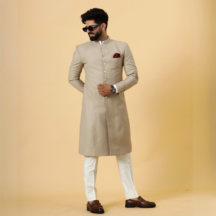 Classic Khaki Achkan for Men