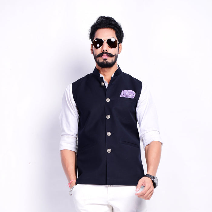 Classic Navy Blue Half Jodhpuri Jacket