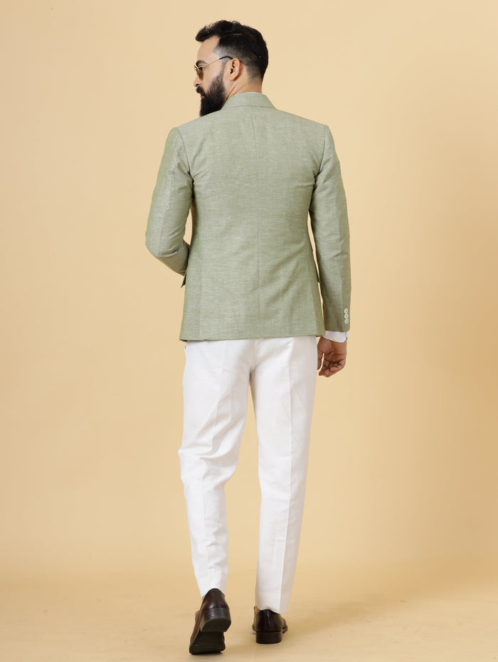Classy Fern Green Linen 2-Piece Suit for Men | White Trouser |