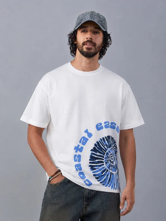 Coastbound White Oversized Cotton Graphic Tee
