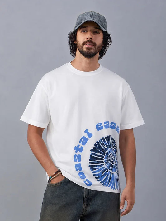 Coastbound White Oversized Cotton Graphic Tee