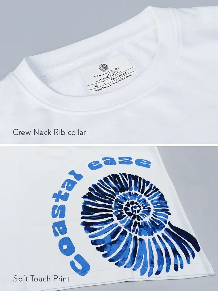 Coastbound White Oversized Cotton Graphic Tee - Neck & collar